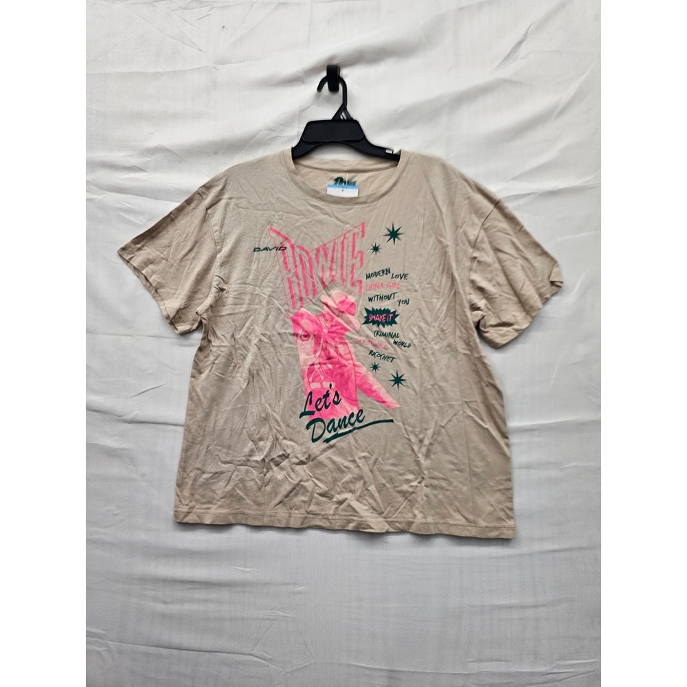 David Bowie Womens Lets Dance Graphic T-Shirt Tan Cotton Casual Size Large